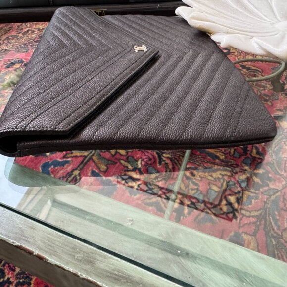 Chanel Chevron Caviar Calfskin Clutch Envelope Bag Pouch - Picture 5 of 13